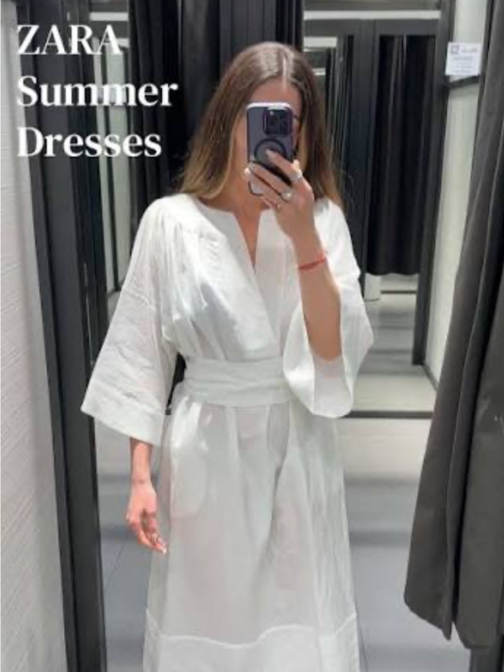 ZARA White Wrap Dress with Kimono Sleeves